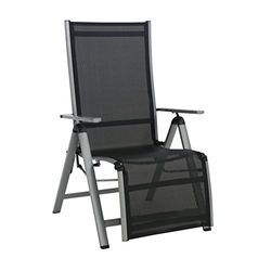 greemotion Relaxstoel Monza Comfort zilver/zwart, voor binnen en buiten, stoel met 7-voudig verstelbare rugleuning, vuilafstotend en onderhoudsvriendelijk, zitmaten: ca. 55 x 42 x 44 cm