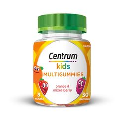 Centrum Multivitamins Orange and Mixed Berry for Kids Immunity Support, Natural Fruit Flavour, Includes Key Vitamin C and D, 30 Chewable Multigummies