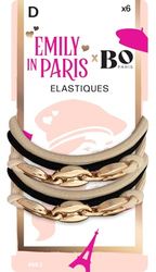 Emily in Paris x Bo Paris – Hair Elastics x6 – Beige & Black Tones – Gold Details – Chic Hair Accessory – Parisian Style – Soft & Elegant Outfit – Pack of 1