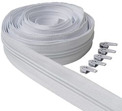 IPEA Cerniera Lampo Bianca Continua lunga 5 Metri + 15 Cursori in Metallo, Catena misura 5, Made in Italy, Cerniere in Nylon, Zip, Tagliabile per Cucito al Metro, Larghezza 30 mm, Bianco