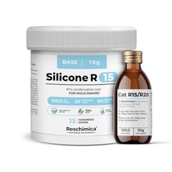 Gomma Siliconica Liquida Bicomponente R15, ideale per Stampi in Silicone morbidi, Indurimento Rapido, stampi fai da te, Ideale per Realizzare Stampi per resina,cera,gesso e cemento (1 kg)