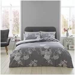 GC GAVENO CAVAILIA Luxury Geometric Duvet cover, Floral Bedding Quilt Set, Polycotton Bed Covers, Grey, Double