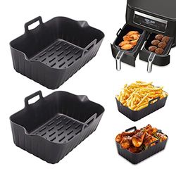 Alyvisun 2 Pezzi Teglie Friggitrice ad Aria Riutilizzabili, Contenitori Silicone Doppio Cestello Accessori per Air Fryer, Forno, Microonde - Nero 17.5 x 12 x 6 cm