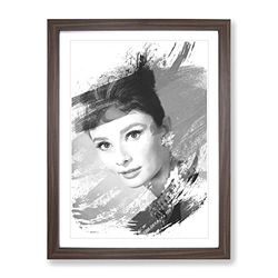 Audrey Hepburn Vol.7 V1 Modern Framed Wall Art Print, Ready to Hang Picture for Living Room Bedroom Home Office Décor, Walnut A4 (34 x 25 cm)