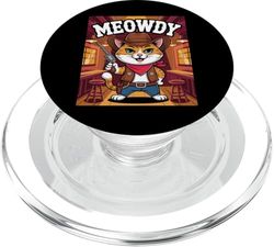 Meowdy vaquero Cat Funny Cat Western Funny Kitten Cartoon PopSockets PopGrip para MagSafe