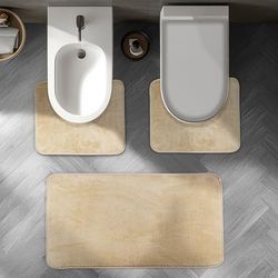 Comart - Lot de Tapis de Bain Tahiti - Tris Tapis absorbants : 1 rectangulaire 45 x 75 cm + 2 Tours d'eau 45 x 37,5 cm - Séchage Rapide - Gain de Place - Antidérapant - Lavable en Machine - Beige