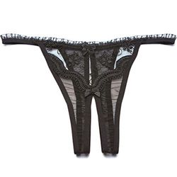 Shirley of Hollywood Number X10 Size 3X/4X Black Scalloped Embroidery Crotchless Thong