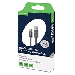 Simply ICTC03 - Cavo di Ricarica Intrecciato da C a USB, Lunghezza 1,5 m, per Samsung, HTC, LG e Altri Smartphone e Playstation 5/XboxOne e Series X, Colore: Nero