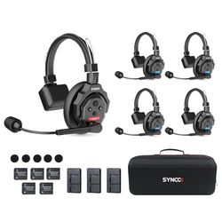 SYNCO Auriculares Intercomunicadores Inalámbricos, XTALK X5 2.4GHz Auriculares Inalámbricos Full Duplex con Comunicación de 24H 350M, Sistema de Intercomunicación con Monitoreo en Tiempo Real