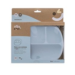 Interbaby Silicone Dish with Suction Cup and Lid in Greyish Blue