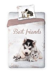 Unbekannt Youth Bedding 02 Best Friends Dog and Cat Set 140 x 200 cm + taie d'oreiller 70 x 90 cm