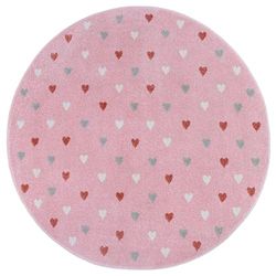 Hanse Home Adventures Kindertapijt, rond, hartpatroon, tapijt voor jongens en meisjes, voor kinderkamer, speelkamer, tienerkamer, woonkamer, roze, 140 cm