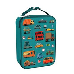 Ion8 Automobiles Design Lunch Bag, Easy Access 3-Sided Zip, Write-On Name Patch, Freshness & Insulation for 6 Hours, Mesh Pocket for Bottles, Machine Washable, Polyester Fabric Material, Teal