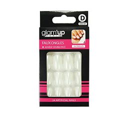 Glam’Up Paris - Faux Ongles - Pleine Couverture - Facile à Utiliser - 24 Faux Ongles par Boîte + Adhésifs Double Face - Forme Carrée XL - N°140 - Pailletes Blanc Irisé