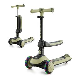 Kinderkraft HALLEY, Patinete 2 en 1, Para Niños, Ajustable, Draisienne, Triciclo, Multifuncional, Bici, 3 Ruedas, LED, De 2 años hasta 50 kilos, Verde