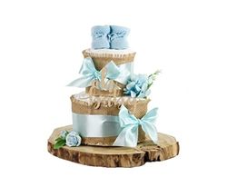 Gâteau de couches Tout jute | pour la naissance (2 étages, bleu)