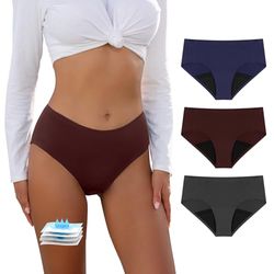 Carer Period Pants Heavy Flow with 50ML Instant Absorption Pad Skin-Friendly Waterproof Fabric Menstrual Leakproof Underwear Incontinence Pants for Women Blue & Red & Grey Size L