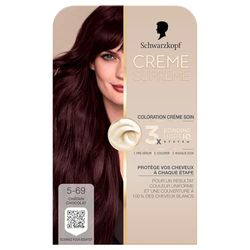 Schwarzkopf - Coloration Permanente - Creme Supreme - Resultat Couleur Uniforme - Coloration Creme Soin - Bonding - Pre-serum et Masque Soin - Couverture 100% Cheveux Blancs - 5-69 - Chatain Chocolat