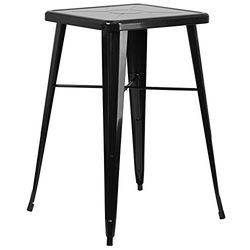 Flash Furniture Aaron Mesa quadrada de metal preto de grau comercial de 60,3 cm para interiores e exteriores