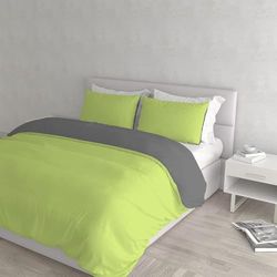 Italian Bed Linen CP-NC-Verde Acido/Fumo – 2P Natural Color housse de couette double-face couleur unie avec taies d'oreiller, 100 % Coton, Vert Acide/Gris foncé