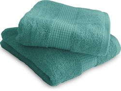 Lot de 2 Serviettes de Toilette 50 x 90 cm - 100% Coton - 450 GR/m2 - Vert Lagon
