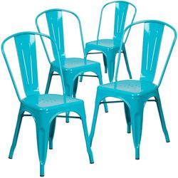 Flash Furniture Stapelstoel van metaal, zwart modern 4 Pack Kristal blauwgroen