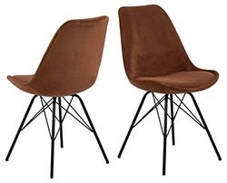 AC Design Furniture Emanuel Set di 2 Sedie da Pranzo in Colore Rame, Sedie da Cucina Imbottite in Velutto a Coste e Gambe in Acciaio Nero, Sedie da Pranzo con Schienale, H: 85,5 x L: 48,5 x P: 54 cm