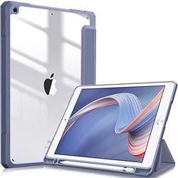 Fintie Hoes voor iPad 10.2 inch 9e Generatie 2021/8e Gen 2020 /7e Gen 2019 - [Ingebouwde Penhouder] Schokbestendige Cover met Transparant Harde Schaal Terug Beschermhoes voor iPad 10.2 (Lavendel Grijs)