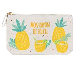 Draeger Paris Mon Rayon De Soleil Cotton Pouch, Gold, 21 x 12 cm, Printed Cotton Zip Pouch