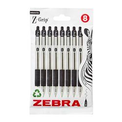 Zebra Pen Z Grip - Bolígrafos negros con clip de bolsillo, 8 unidades, bolígrafos retráctiles de tinta negra, bolígrafos Biro negros fiables para uso diario, paquete de 8 unidades