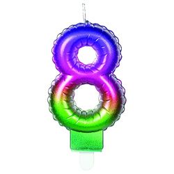 PartyCube Vela numeral 8 (7 cm) con soporte, multicolor, 24158