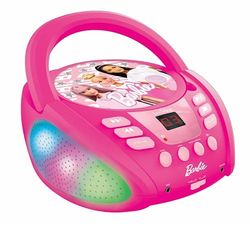 Lexibook - Barbie - Lecteur CD Bluetooth pour Enfants - Portable, Effets Lumineux, Prise Micro, Entrée aux-in, Piles ou Secteur, Filles, Garçons, Barbie, RCD109BB, Rose