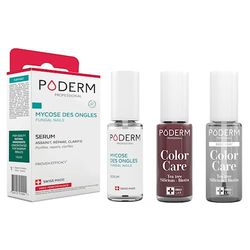 PODERM - LOT 3 PRODUITS | MYCOSE ONGLES TRAITEMENT PURIFIANT + Vernis ROUGE NOIR Tea Tree + Base Coat Tenue Parfaite | Soigne, Colore et Camoufle les Ongles Jaunes et Abîmés | Swiss Made