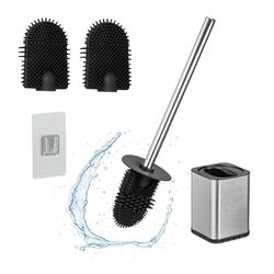 Relaxdays Porte-Brosse, Brosse Incluse, Montage Mural, Acier INOX et Plastique, H x L x P : 40 x 9,5 x 10 cm, argenté