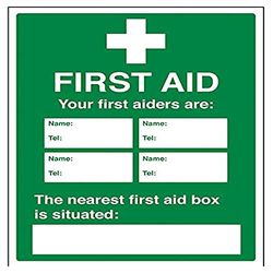 VSafety 31029BC-S "First Aid/First Aiders/Location" First Aid General Sign, Zelfklevend, Portret, 300 mm x 400 mm, Groen