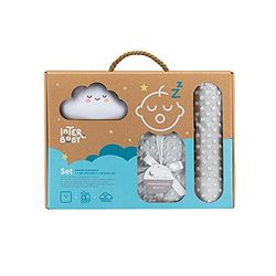 Set Regalo Bebè: Coperta, Cuscino grigio e luce notturna