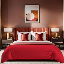Premium Ranforce Double Quilt Cover (200 x 200 cm), 100% bomull, röd | Button Closure, 145 trådkvantitet | Maskintvättbar i 30 °C, mjuk och hållbar