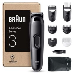 Braun Kit De Rasage Tout-En-Un Series 3 Avec Tondeuse Electrique Pour Hommes, 8-En-1 AIO3545, Noire, 14 Longueurs A Barbe, Coffret Avec 6 Sabots et Brosse De Nettoyage, Rasage Du Visage et Des Cheveux