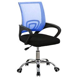 BAKAJI Silla de escritorio para oficina presidencial de tela de malla transpirable y base de 5 patas de acero, rotación de 360 grados, altura ajustable, decoración para el hogar o el dormitorio (azul)