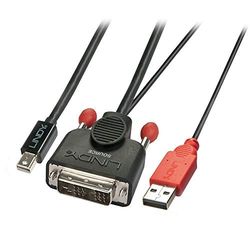 LINDY 41995 1ft DVI-D (met USB) naar Mini DP Active Adapter Kabel Zwart/Rood