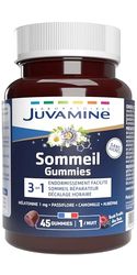 JUVAMINE - Gummies Sommeil- Endormissement facilité - Sommeil réparateur - Décalage horaire - Passiflore - Camomille - Aubépine - Mélatonine - 45 Gummies - Fabriqué en France