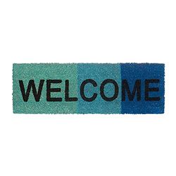 Narrow "WELCOME" Doormat Colour Gradient Coir Welcome Mat with Anti-Slip Underside of PVC Rubber Floor Mat Size: 1.5 x 75 x 25 cm, Blue