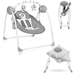 LIONELO Ruben Babygunga, Elektrisk Babygunga Med Lutningsfunktion, Babygunga 0 Till 9 kg, Myggnät, 5 Gunghastigheter, Gosedjursstång