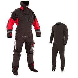 Typhoon Max B Drysuit Dry Suit met ritssluiting, zwart, rood, ademend, quad ply stof, comfortabele binnenbanden, Zwart/Rood, L