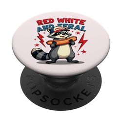 Rosso Bianco E Feral Raccoon Patriottico 4 luglio Ragazzi Ragazze PopSockets PopGrip Adesivo