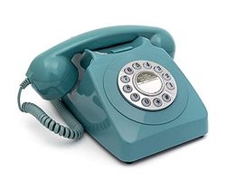 GPO 746 Téléphone Fixe rétro à Bouton-Poussoir pour la Maison, Le Bureau, téléphone rétro avec Sonnerie Authentique et Cordon bouclé, Bleu
