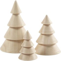 Creativ 100263 julgranar i trä, H: 5+7,5+10 cm, D: 3,5+5,4+6,7 cm, kejsarträ, 3 st