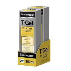 Neutrogena - Shampooing Antipelliculaire T/Gel Pellicules Sèches (lot de 2 flacons de 250 ml) – Shampoing pour cheveux secs et abîmés – Soin cheveux réparateur et nourrissant pour un usage quotidien
