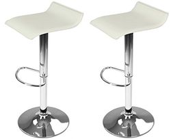 DP Grifería 2 x 16010 + 16001 – Set di 2 sgabelli con Base in Cromo e seduta quadrata in finta pelle, colore: bianco