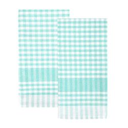 Talking Tables 2 x Serviettes de Cuisine Gingham Vert Menthe Textile de Table Éponge Absorbantes et Durables en Coton Doux Séchage Rapide Emballage ÉCO 45cm x 70cm